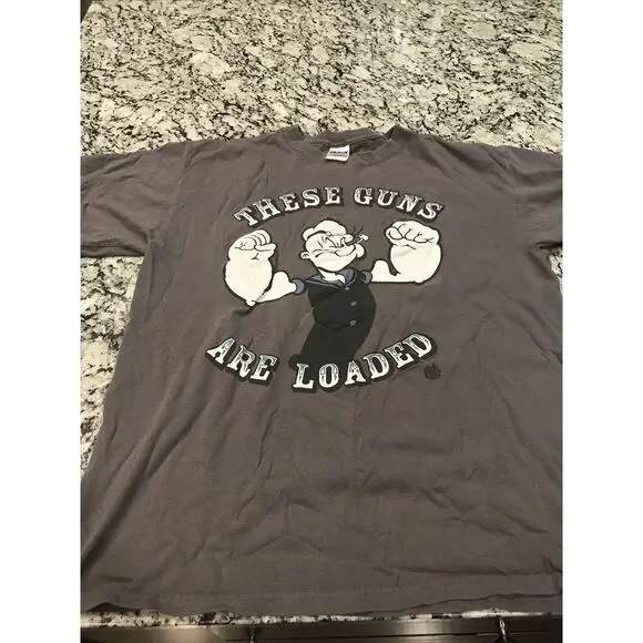Popeye These Guns Are Loaded Graphic T Shirt Size L Gildan Tag 2009 - Picture 5 of 5